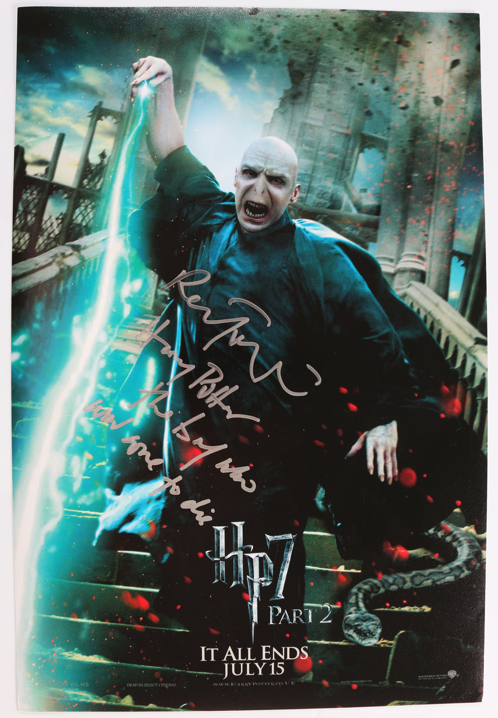 Ralph Fiennes as Lord Voldemort in Harry Potter and The Deathly Hallows Part 2 Signed 12x18 Mini Poster with Quote