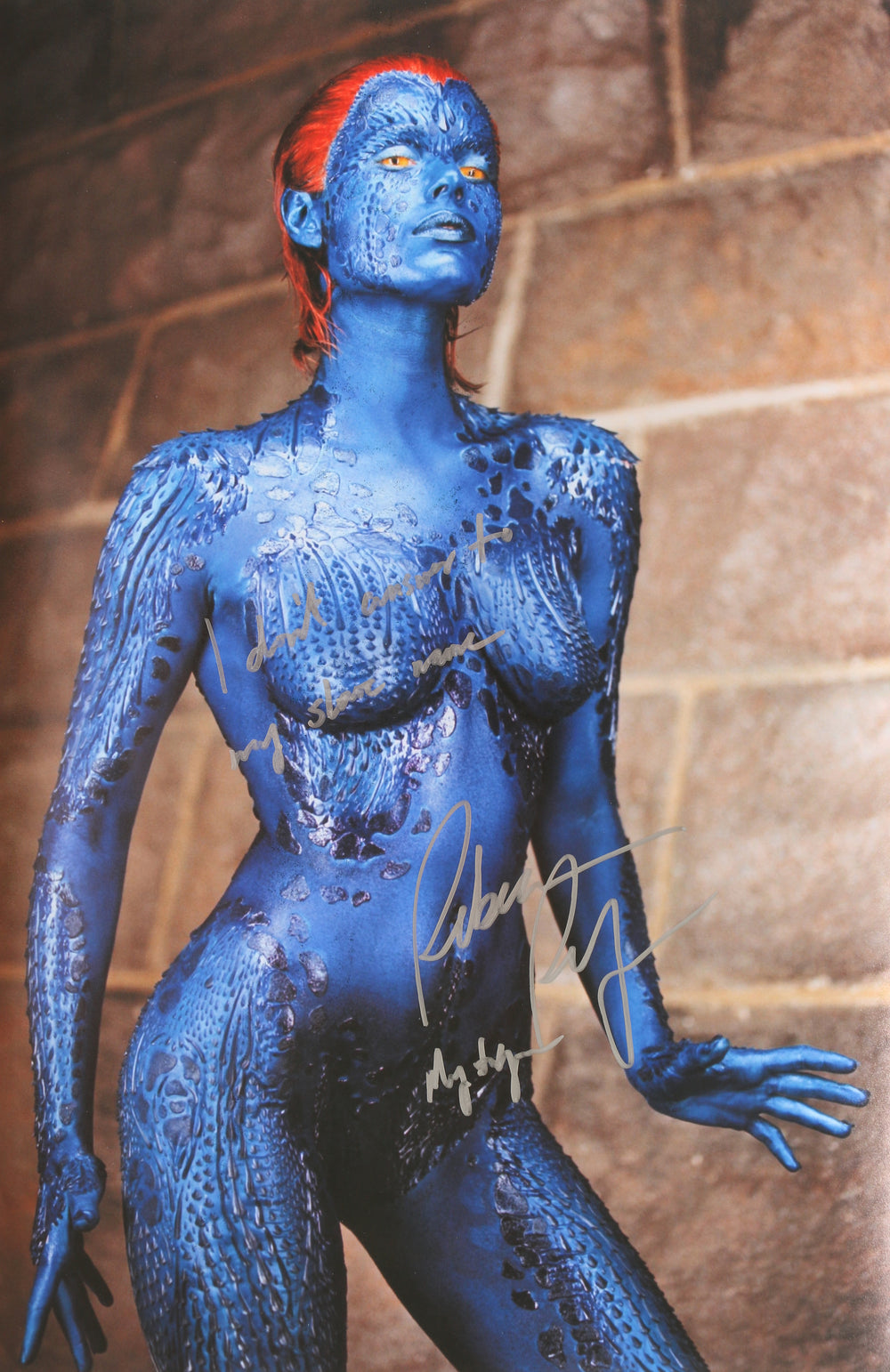 Rebecca Romijn as Mystique in X-Men Signed 12x18 Photo with Character Name & Quote