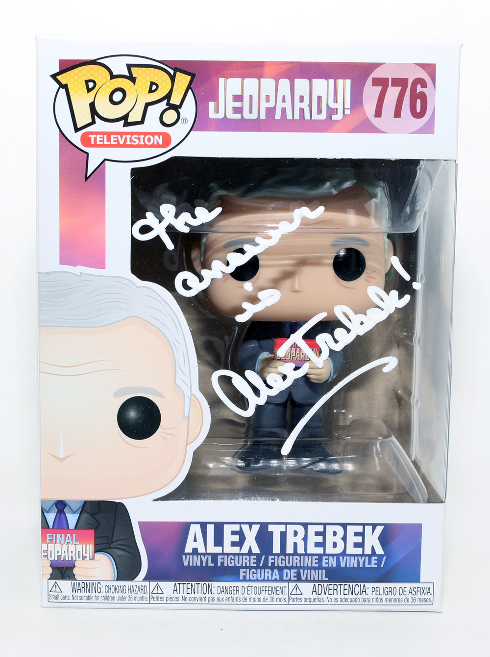 Alex Trebek from Jeopardy! Signed Funko POP! #776 with Quote