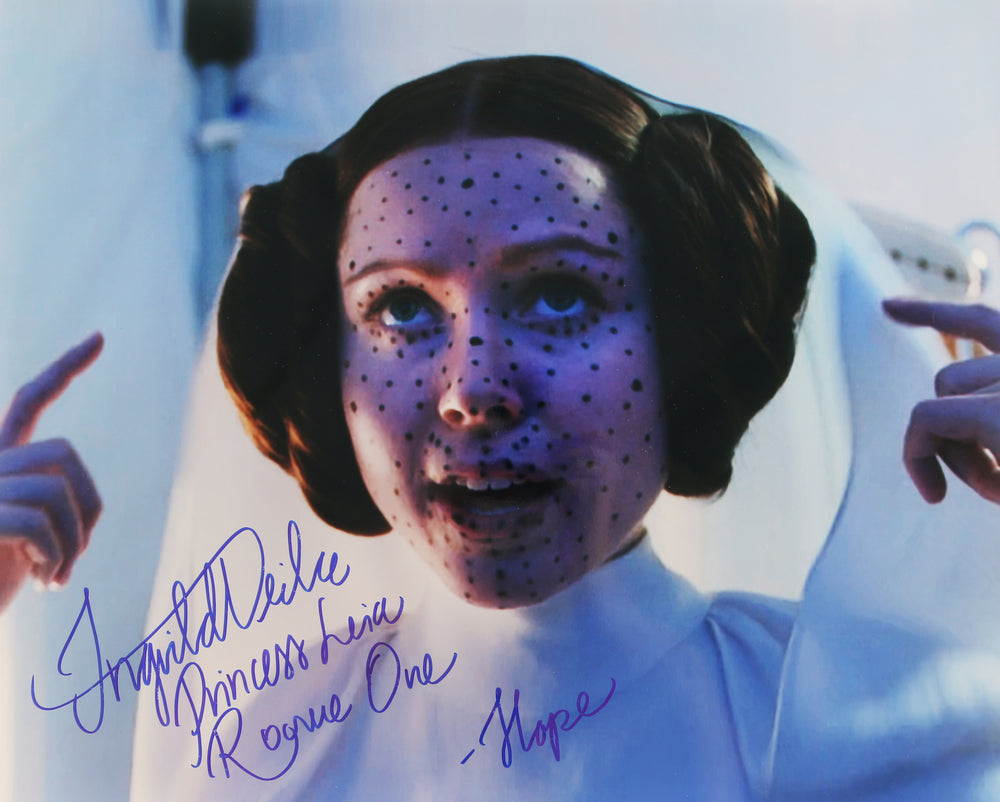 Ingvild Deila as Princess Leia in Rogue One: A Star Wars Story Signed 16x20 Metallic Photo with Character Name & Quote