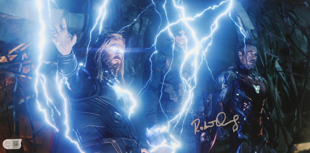Robert Downey Jr. as Iron Man with Captain America & Thor in Avengers: Endgame (SWAU) Signed 10x20 Photo