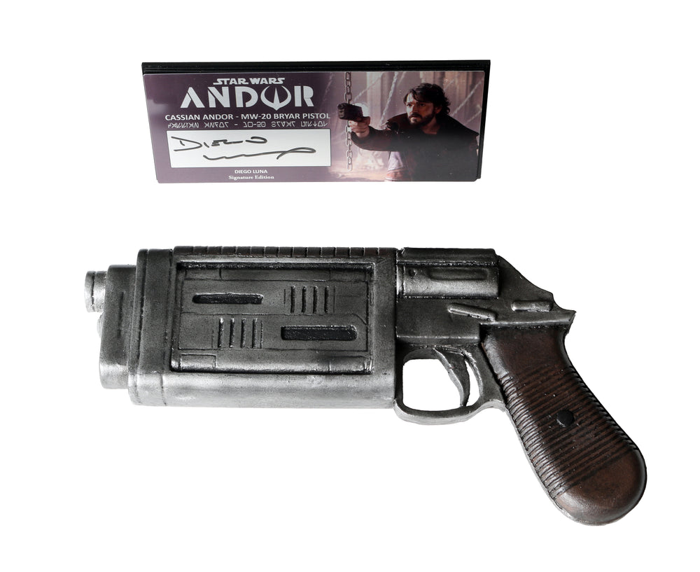 
                  
                    Star Wars: Andor MW-20 Bryar Pistol Prop Replica with Plaque Signed by Diego Luna
                  
                