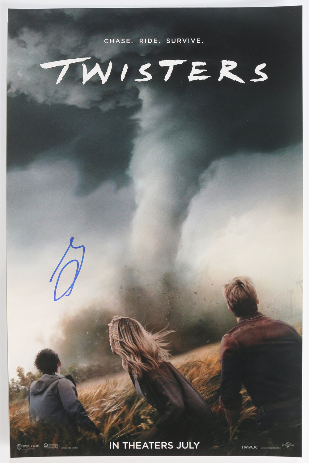 Glen Powell as Tyler Owens in Twisters Signed 11x17 Mini Poster
