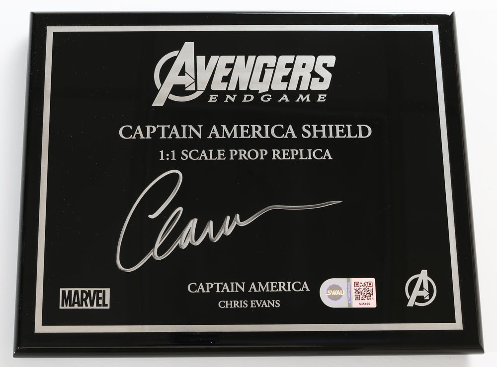Captain America's Avengers: Endgame Shield 1:1 Scale Prop Replica 10x8 Plaque (SWAU) Signed by Chris Evans