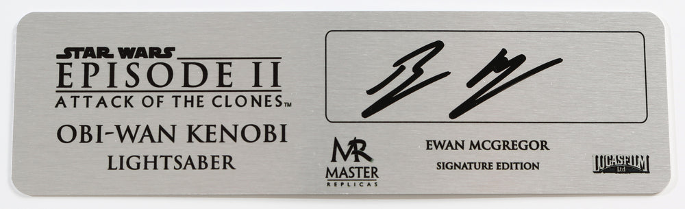Ewan McGregor as Obi-Wan Kenobi in Star Wars Episode II: Attack of the Clones (SWAU) Signed 6x2 Master Replicas Lightsaber Signature Edition Plaque
