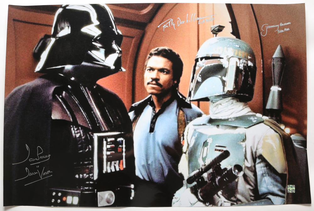 Dave Prowse as Darth Vader, Billy Dee Williams as Lando, & Jeremy Bulloch as Boba Fett in Star Wars: The Empire Strikes Back Signed 30x20 Poster