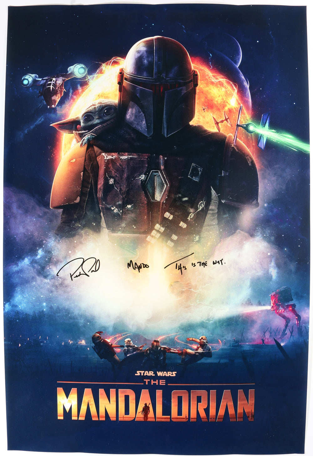 Pedro Pascal as The Mandalorian in Star Wars: The Mandalorian Signed 24x36 Poster with Character Name & Quote