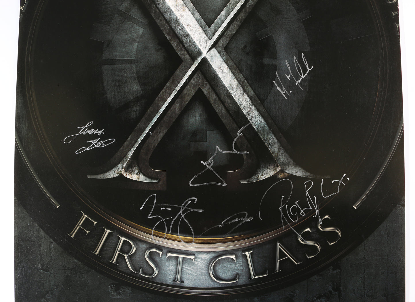 
                  
                    X-Men: First Class 27x40 Poster Cast Signed by James Mcavoy, Michael Fassbender, Kevin Bacon, Lucas Till, Zoe Kravitz, Rose Byrne, & January Jones
                  
                