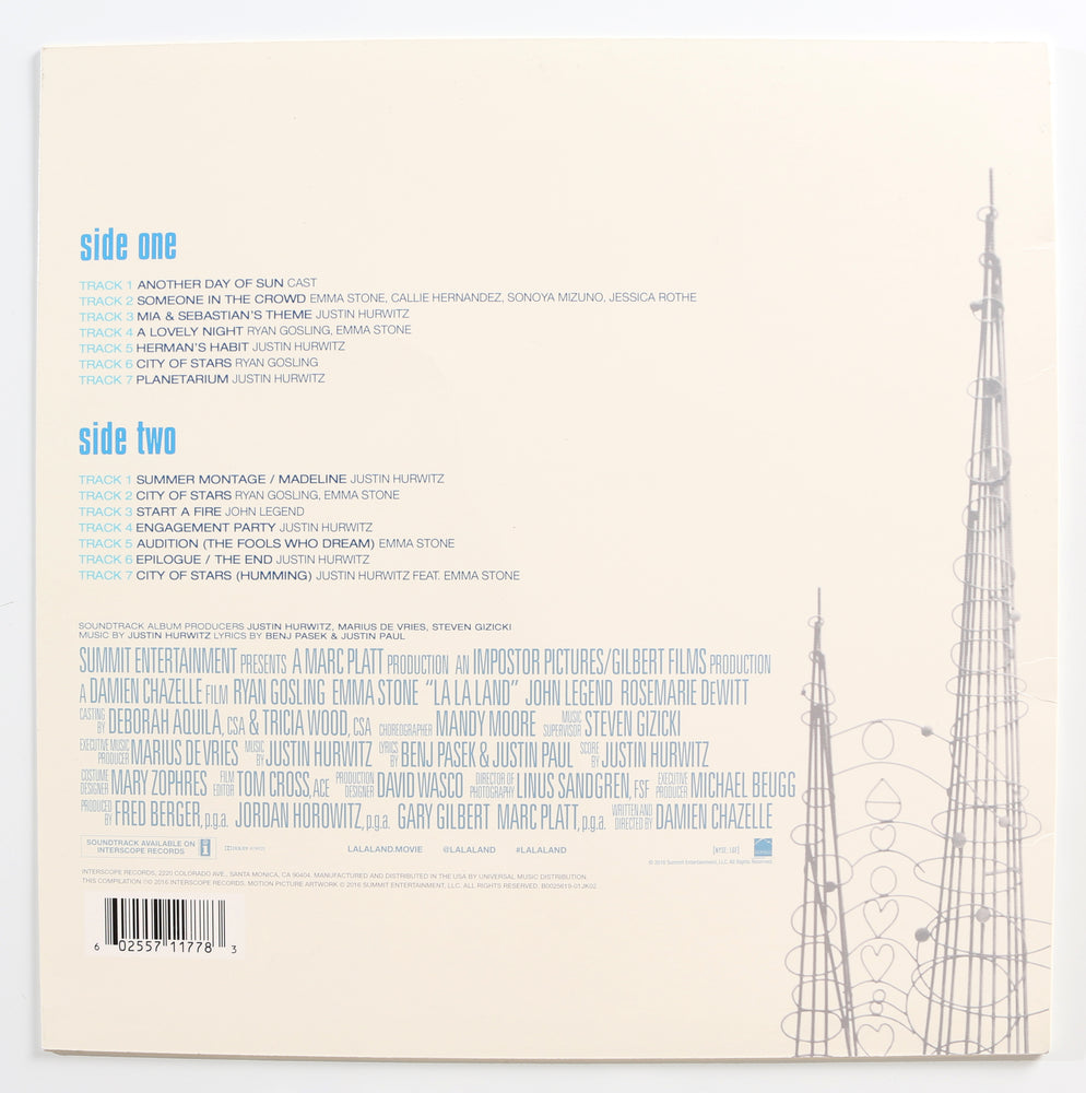 
                  
                    La La Land Soundtrack 12" Vinyl Record Signed by Composer: Justin Hurwitz, Lyricists: Benj Pasek & Justin Paul, and Actors: Ryan Gosling & Emma Stone
                  
                