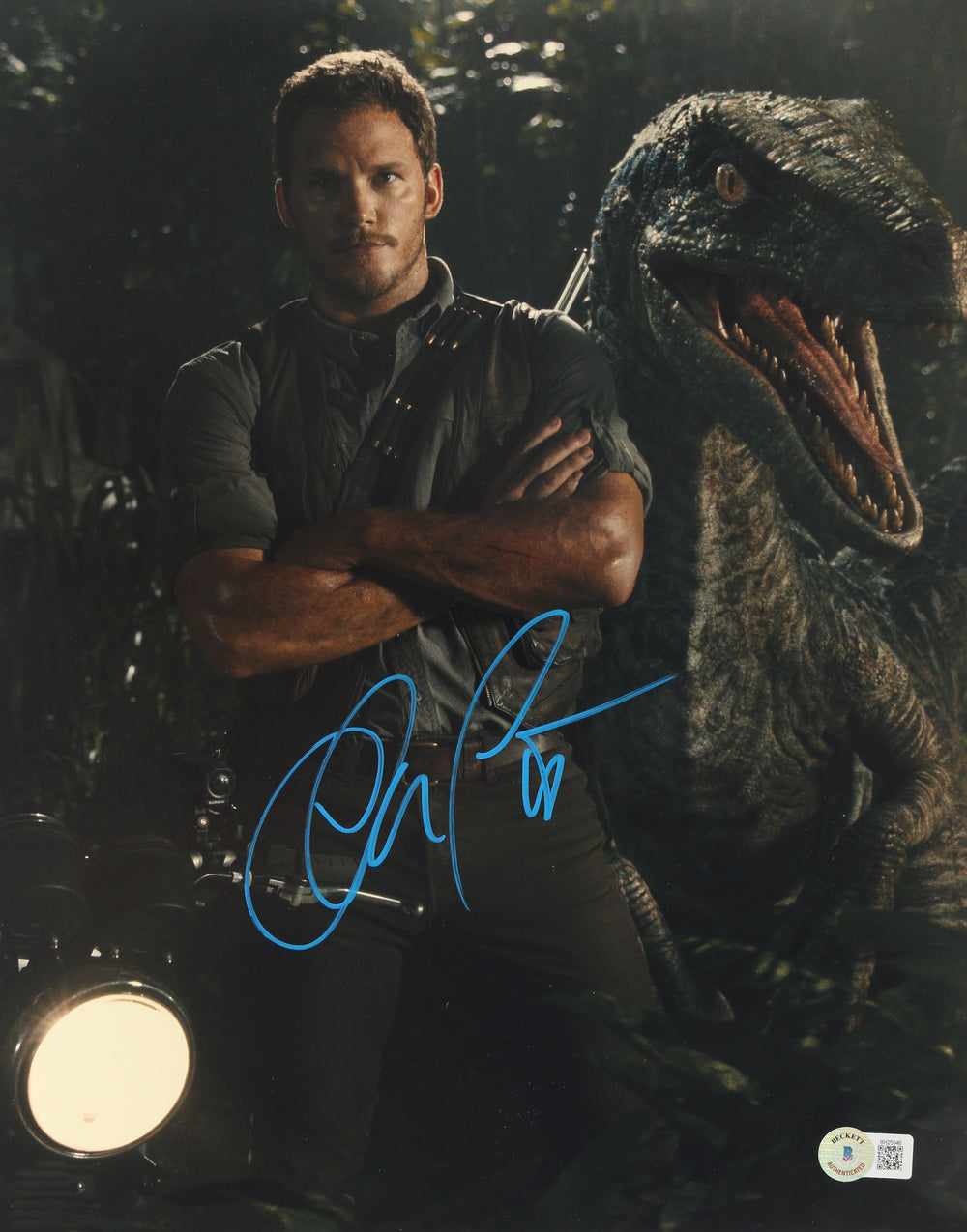 Chris Pratt as Owen Grady in Jurrasic World (Beckett) Signed 11x14 Photo
