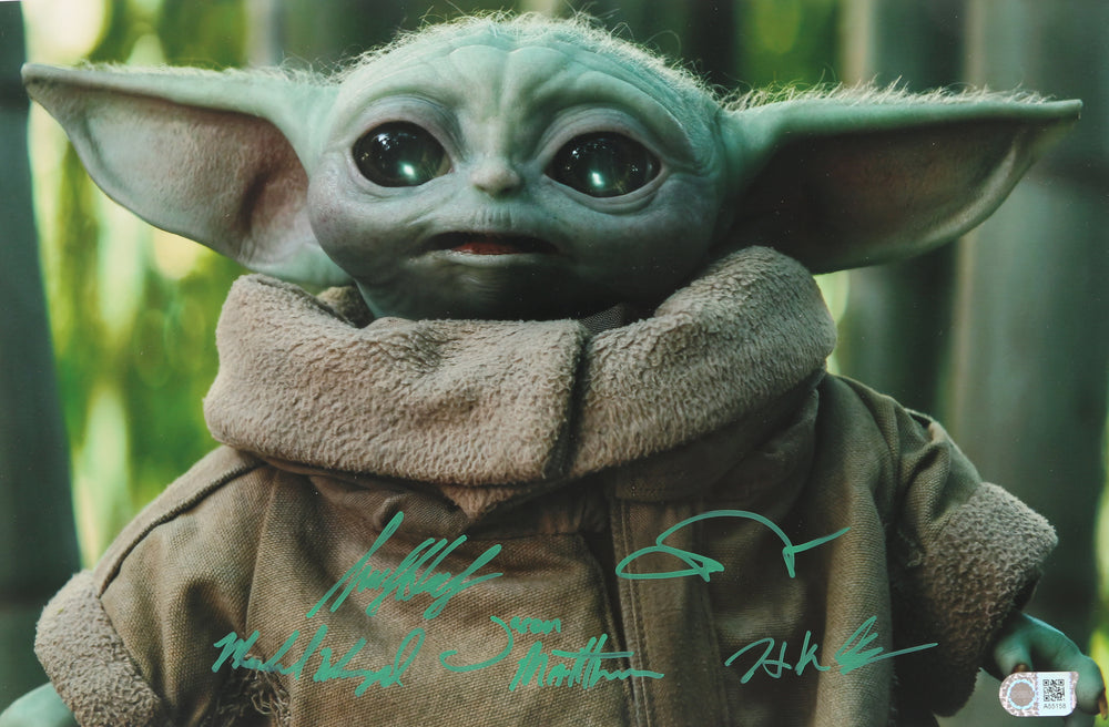 Star Wars: The Mandalorian Baby Yoda Grogu (SWAU) 11x17 Photo Signed by John Rosengrant, Trevor Hensley, Jason Matthews, Mike Manzel, & Hiroshi (Kan) Kieuchi
