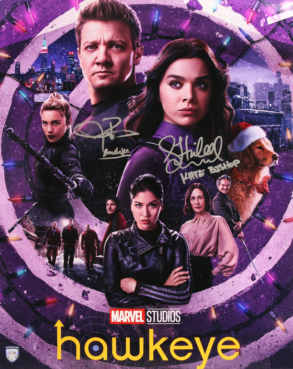 Jeremy Renner as Hawkeye & Hailee Steinfeld as Kate Bishop in Hawkeye (Official Pix) Signed 16x20 Mini Poster with Character Names