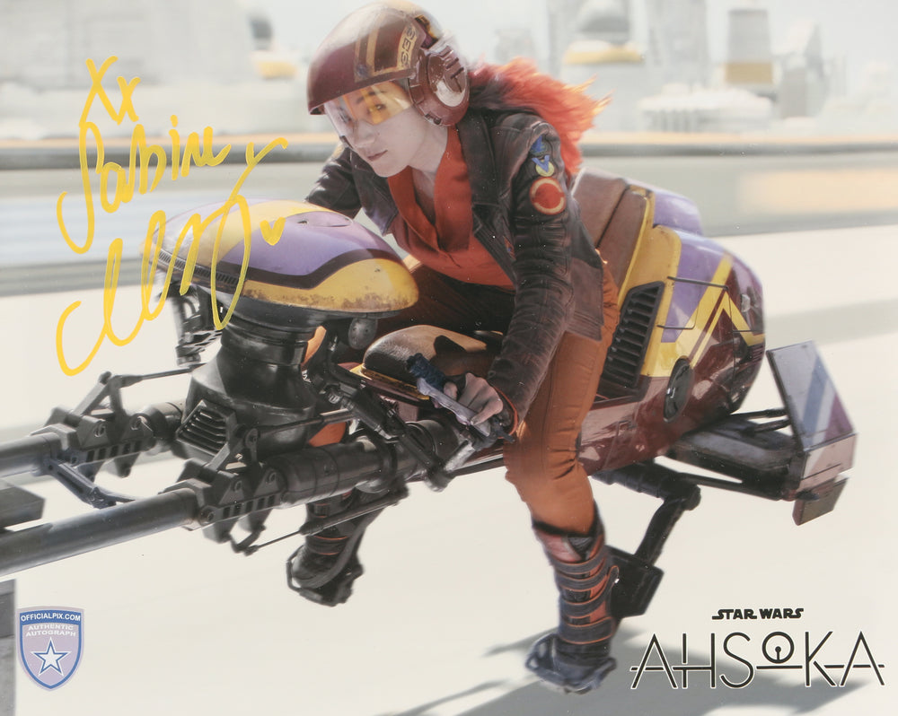 Natasha Liu Bordizzo as Sabine Wren on Speeder Bike in Star Wars: Ahsoka (Official Pix) Signed 8x10 Photo with Character Name