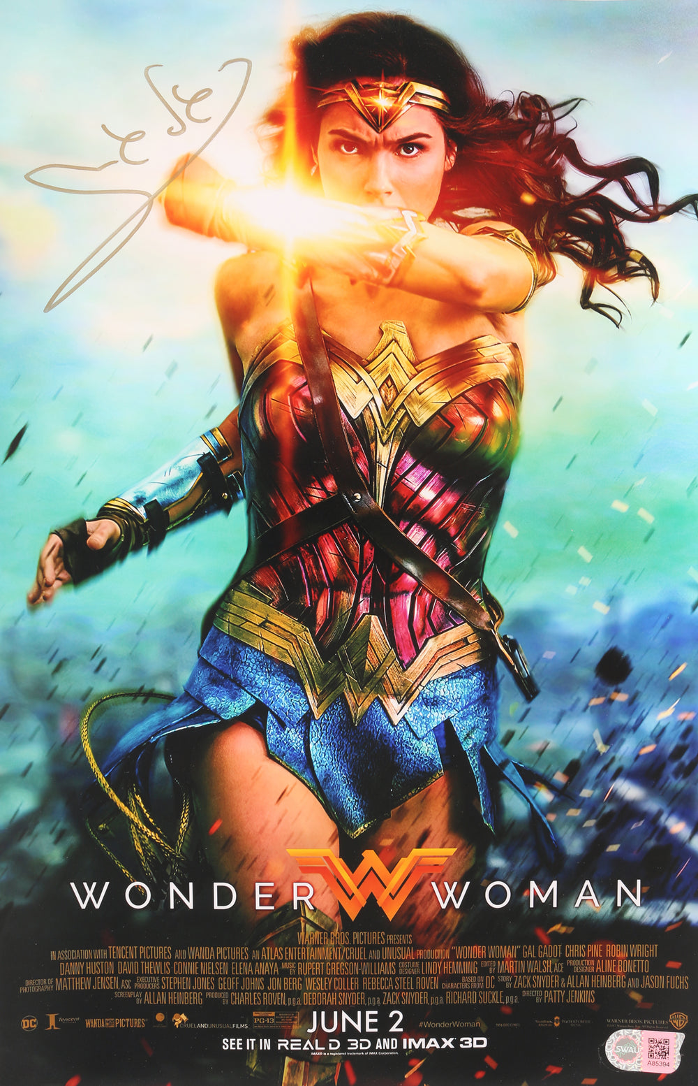 Gal Gadot as Wonder Woman in Wonder Woman (SWAU) Signed 11x17 Mini Poster