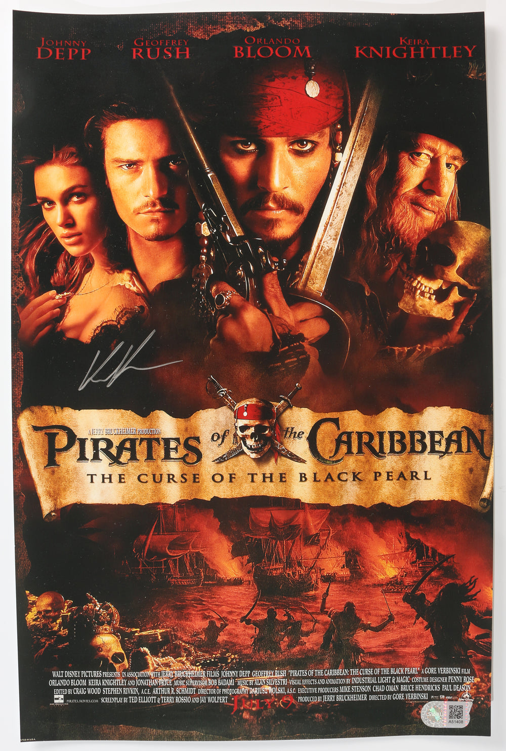 Keira Knightley as Elizabeth Swann in Pirates of the Caribbean: The Curse of the Black Pearl (SWAU) Signed 11x17 Mini Poster