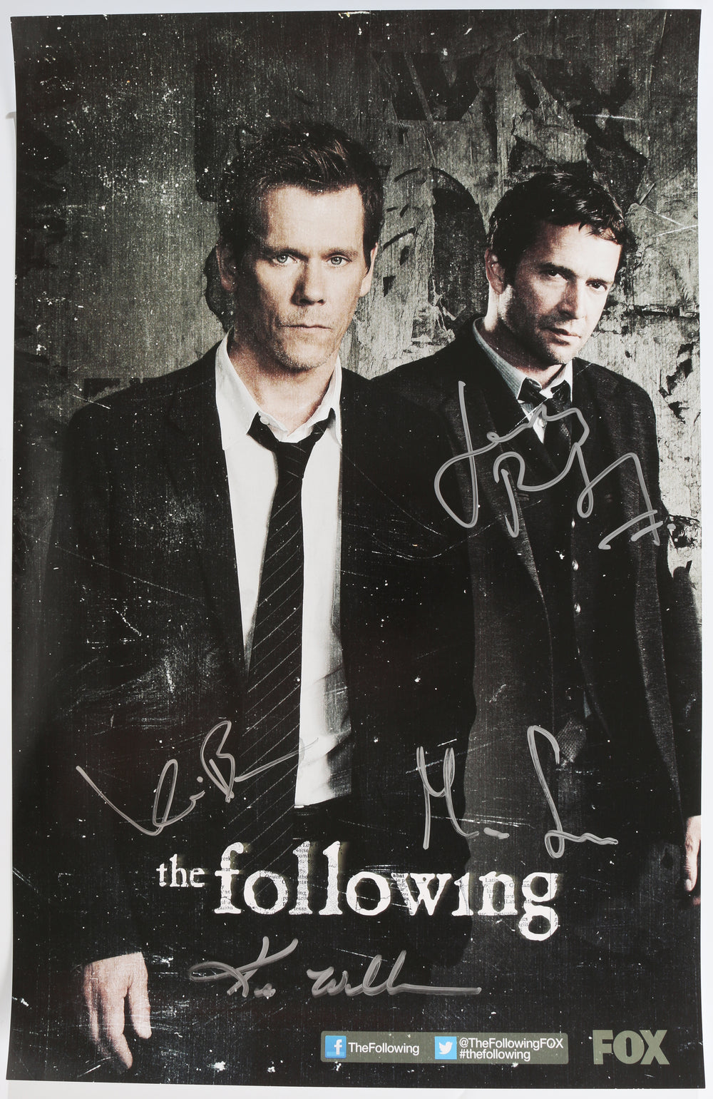 The Following 11x17 Mini Poster Cast Signed by Kevin Bacon, James Purefoy, Marcos Siega, & Kevin Williamson