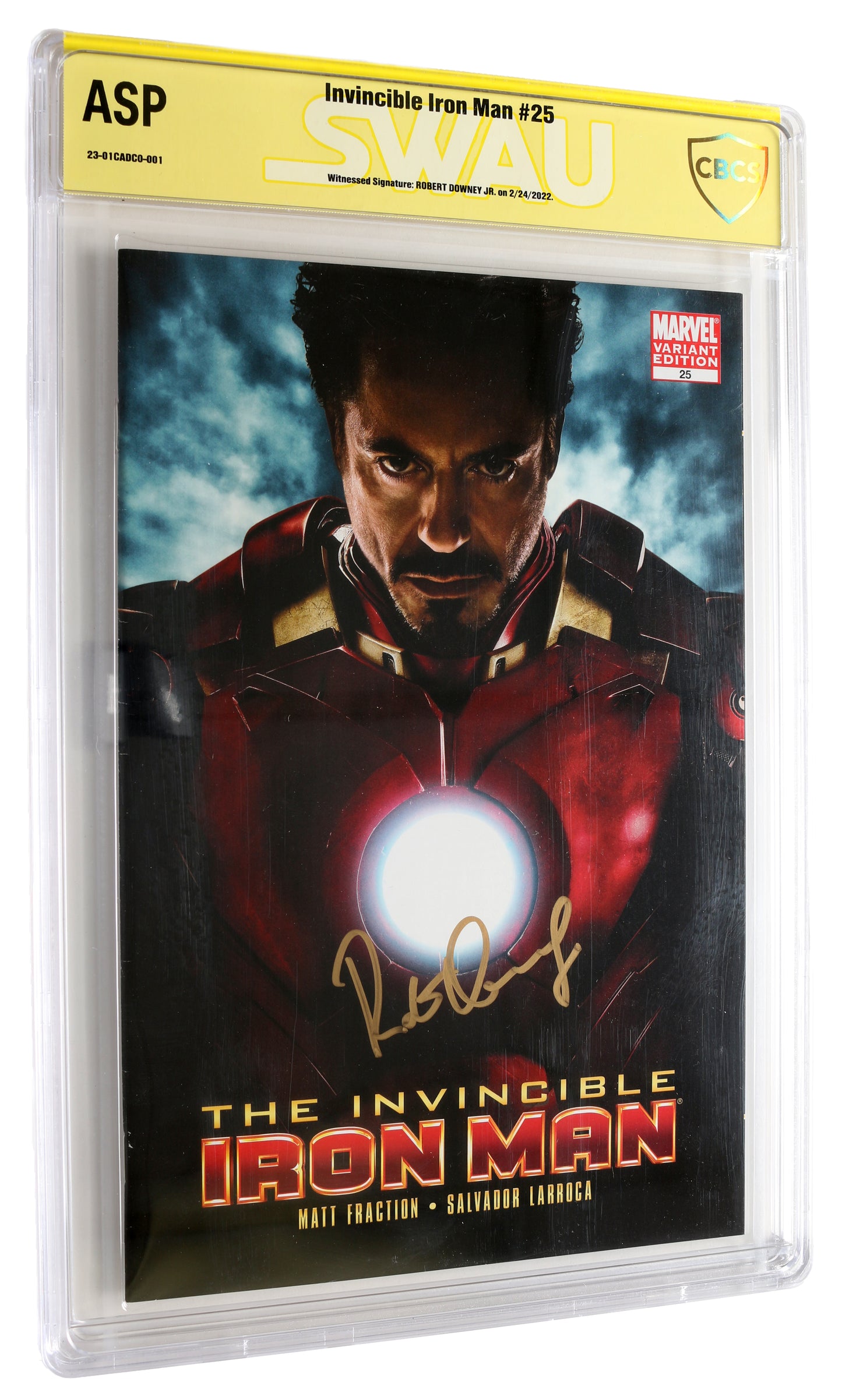 
                  
                    Invincible Iron Man #25 Variant - Signed by Robert Downey Jr. (CBCS Witnessed Sig ASP) 2022
                  
                