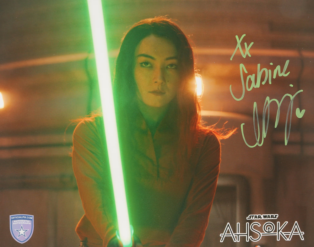 Natasha Liu Bordizzo as Sabine Wren with Lightsaber in Star Wars: Ahsoka (Official Pix) Signed 8x10 Photo with Character Name