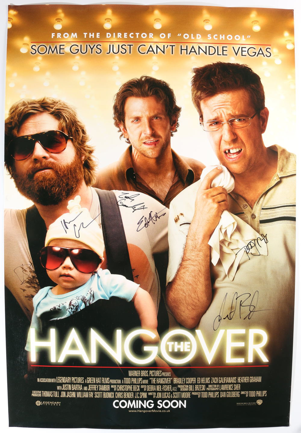 The Hangover 27x40 Poster Cast Signed by Bradley Cooper, Zach Galifianakis, Ed Helms, Justin Bartha, Heather Graham, & Director: Todd Phillips