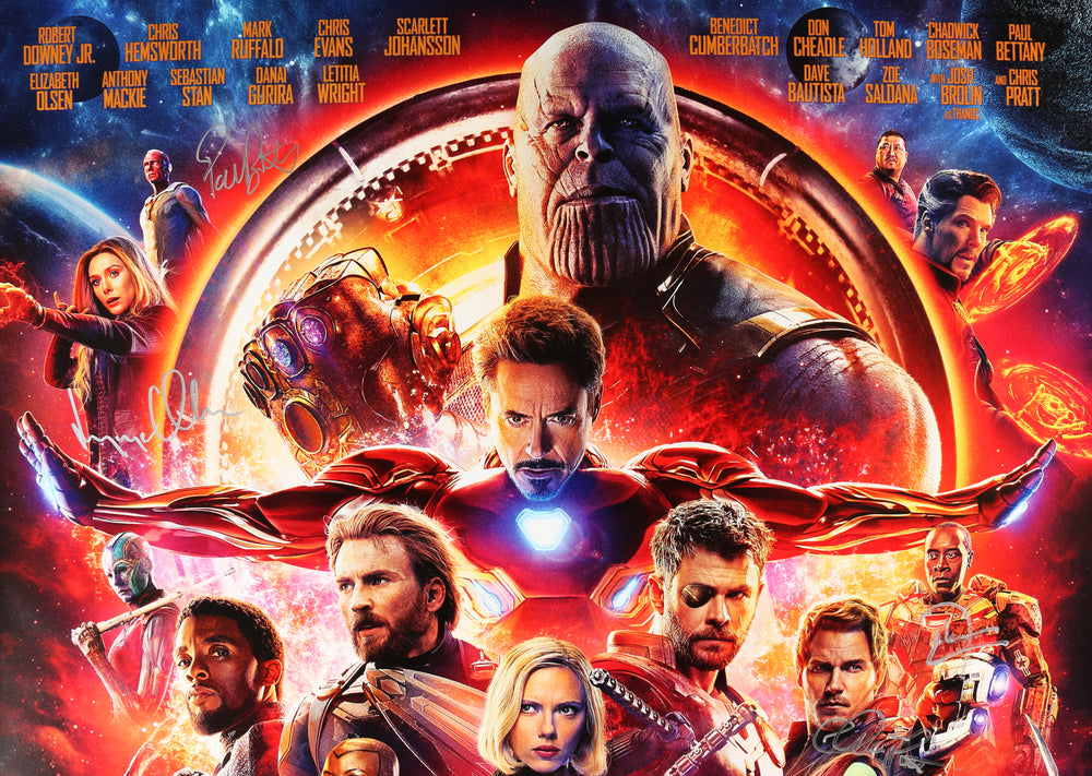 
                  
                    Avengers: Infinity War 27x40 Poster Signed by Chadwick Boseman, Josh Brolin, Chris Pratt, Tom Hiddleston, Tom Holland, Mark Ruffalo, Paul Bettany, Elizabeth Olsen, Anthony Mackie, Dania Gurira, Letitia Wright, Don Cheadle, & Winston Duke
                  
                