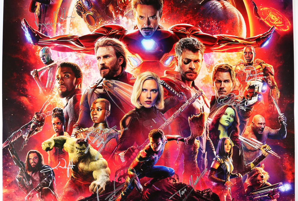 
                  
                    Avengers: Infinity War 27x40 Poster Signed by Chadwick Boseman, Josh Brolin, Chris Pratt, Tom Hiddleston, Tom Holland, Mark Ruffalo, Paul Bettany, Elizabeth Olsen, Anthony Mackie, Dania Gurira, Letitia Wright, Don Cheadle, & Winston Duke
                  
                