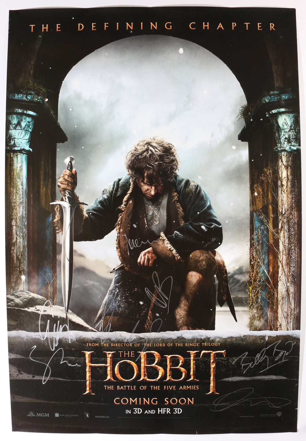 The Hobbit: The Battle of Five Armies 27x40 Poster Cast Signed by Martin Freeman, Orlando Bloom, Evangeline Lilly, Billy Boyd, Lee Pace, Luke Evans, & Richard Armitage