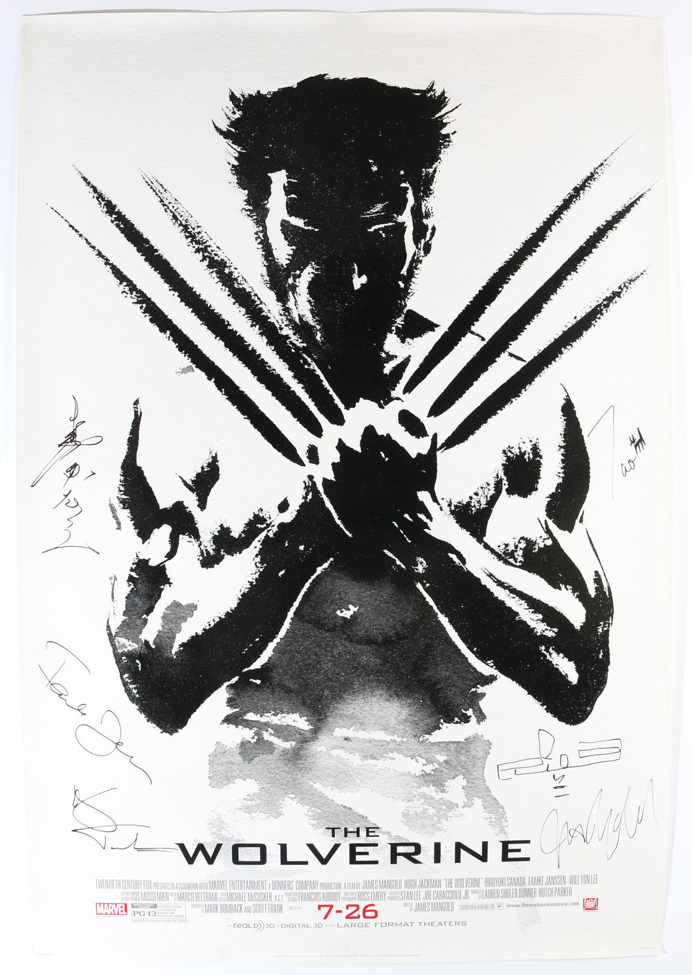 The Wolverine 27x40 Poster Cast Signed by Hugh Jackman, Famke Janssen, Tao Okamoto, Rila Fukushima, Hiroyuki Sanada, & Director: James Mangold