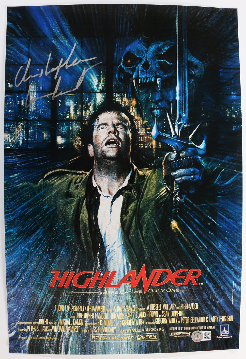 Christopher Lambert as Connor MacLeod in Highlander (Beckett Witnessed) Signed 12x18 Mini Poster