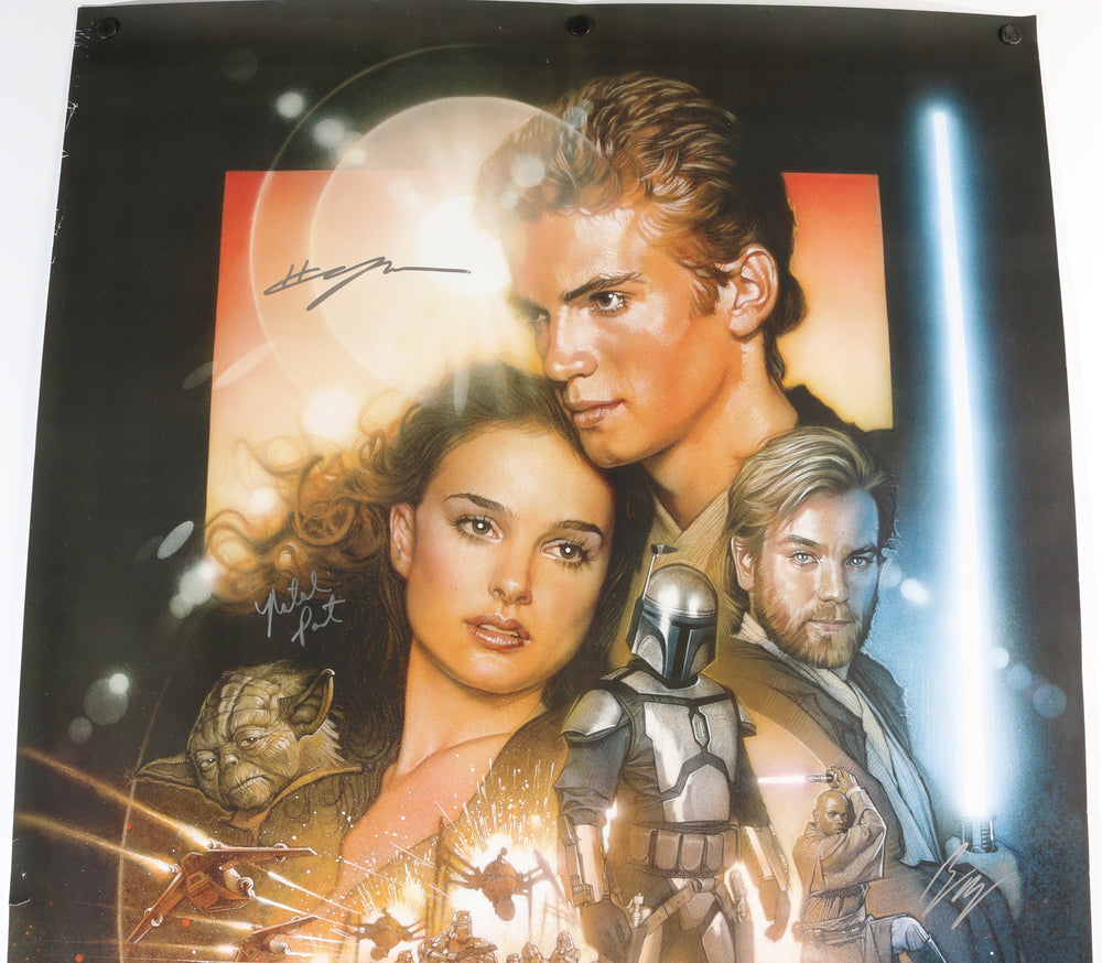 
                  
                    Ewan McGregor as Obi-Wan Kenobi, Natalie Portman as Padme Amidala, & Hayden Christensen as Anakin Skywalker in Star Wars Episode II: Attack of the Clones (SWAU) Signed 27x40 Poster
                  
                