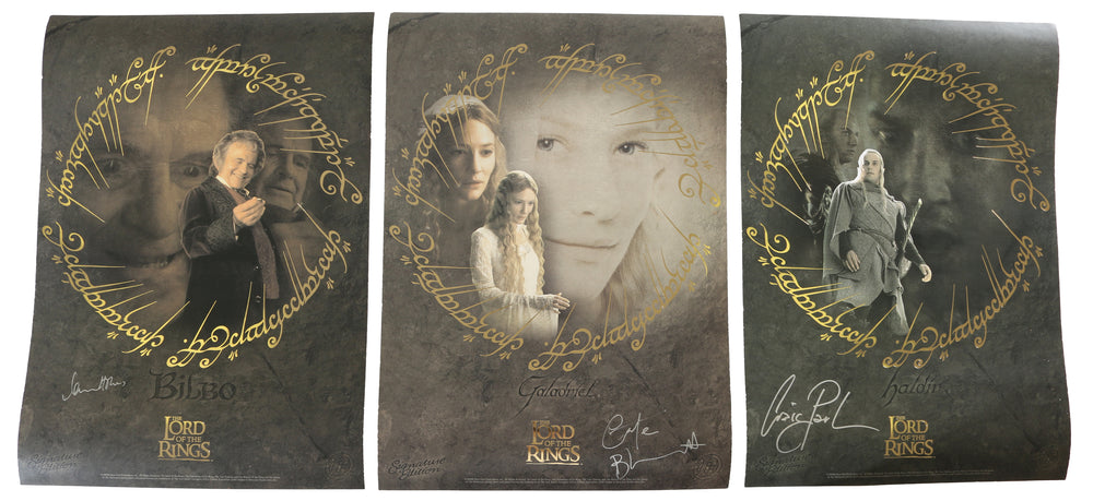 The Lord of the Rings: The Fellowship of the Ring 11.5x16.5 Limited Edition Lithograph by Cards Inc. 3pc LOT Signed by Ian Holm, Cate Blanchett, & Craig Parker