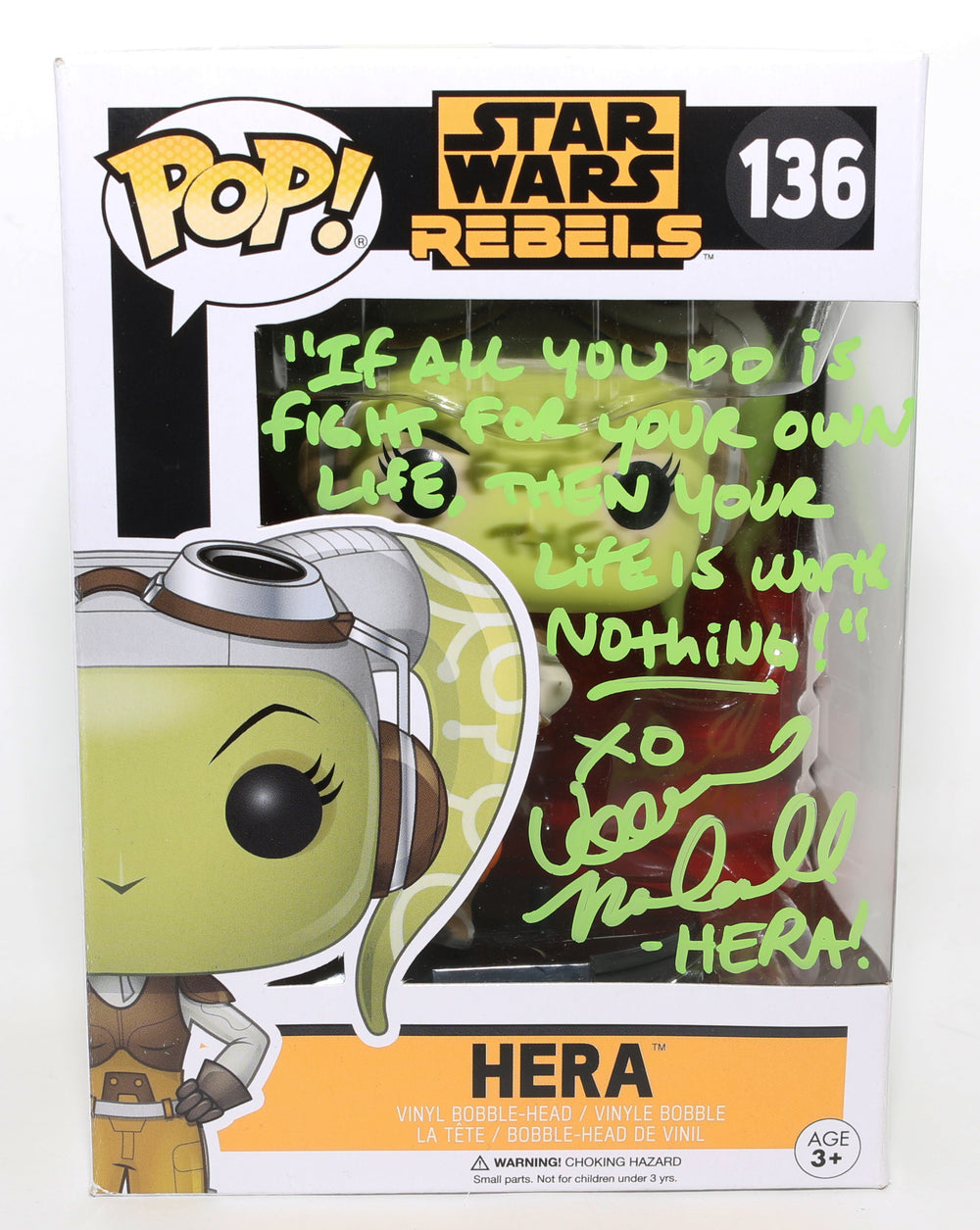 Vanessa Marshall as Hera Syndulla in Star Wars: Rebels (JSA) Signed Funko POP! #136 with Character Name & Quote