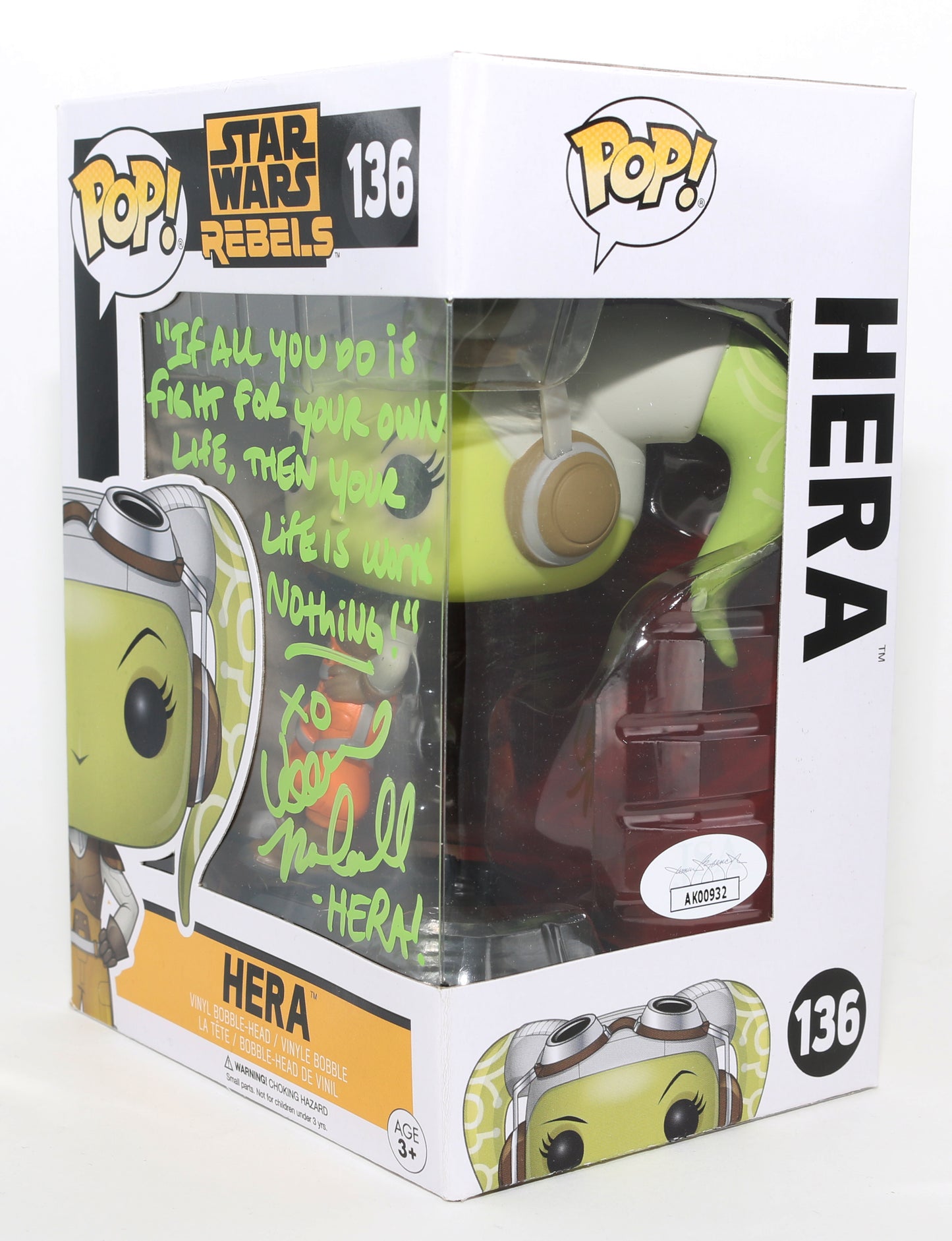 
                  
                    Vanessa Marshall as Hera Syndulla in Star Wars: Rebels (JSA) Signed Funko POP! #136 with Character Name & Quote
                  
                