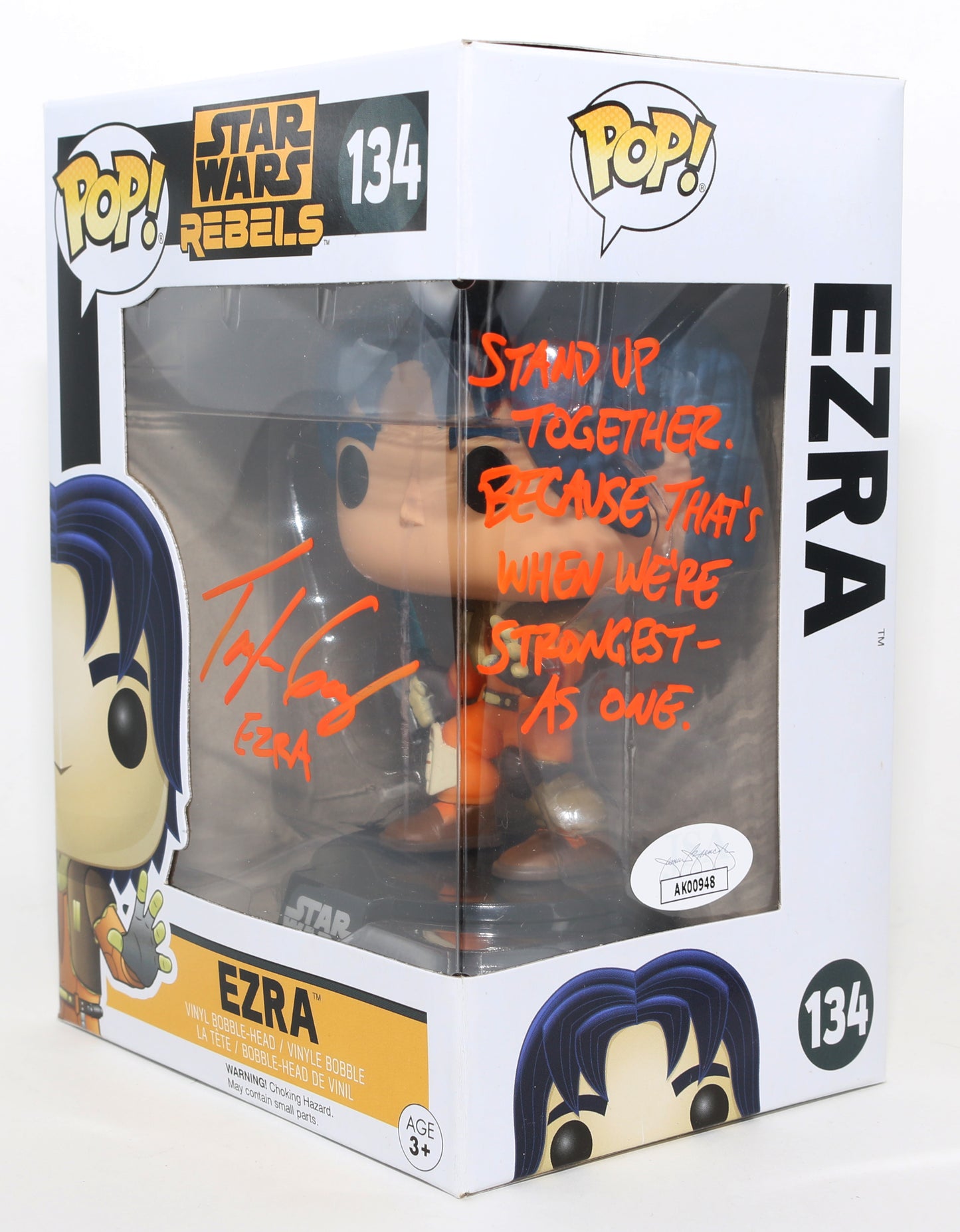 
                  
                    Taylor Gray as Ezra Bridger in Star Wars: Rebels Signed Funko POP! #134 with Character Name & Quote
                  
                