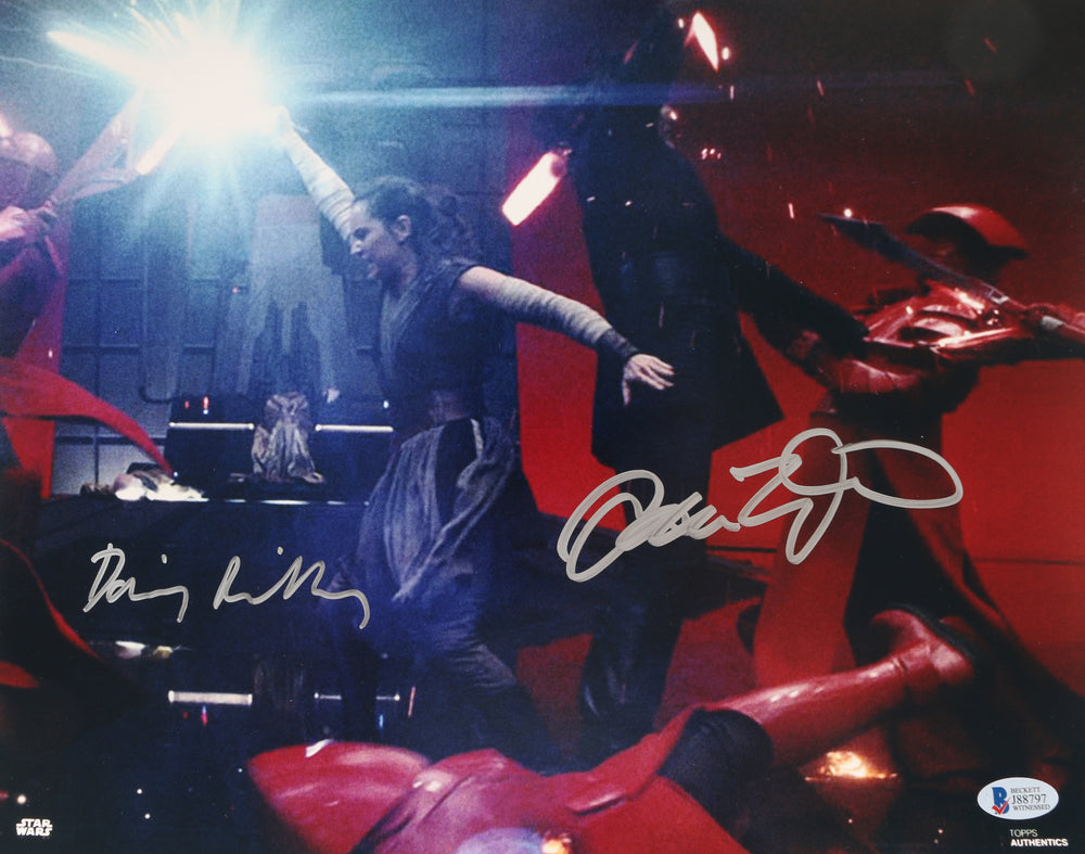 Daisy Ridley as Rey & Adam Driver as Kylo Ren in Star Wars: The Last Jedi (Beckett) Signed 11x14 Photo
