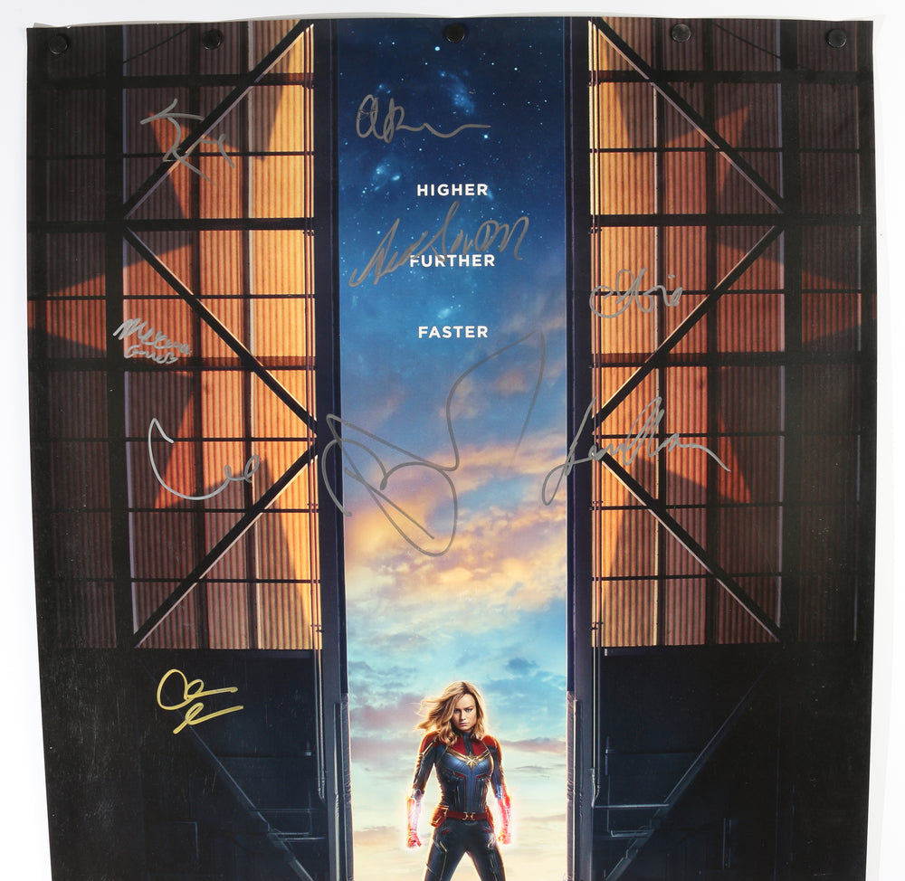 
                  
                    Captain Marvel 27x40 Poster Cast Signed by Brie Larson, Samuel L. Jackson, Ben Mendelsohn, Clark Gregg, Lee Pace, Gemma Chan, Annette Bening, McKenna Grace, & Producer: Kevin Feige
                  
                