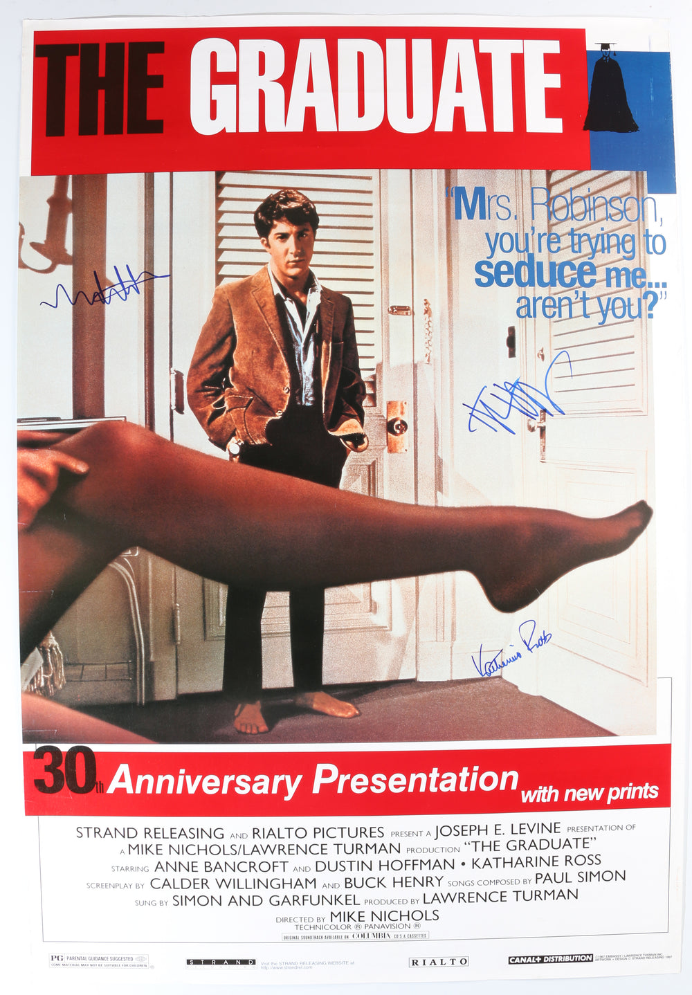 The Graduate 27x40 Poster Cast Signed by Dustin Hoffman, Katherine Ross, & Director: Mike Nichols