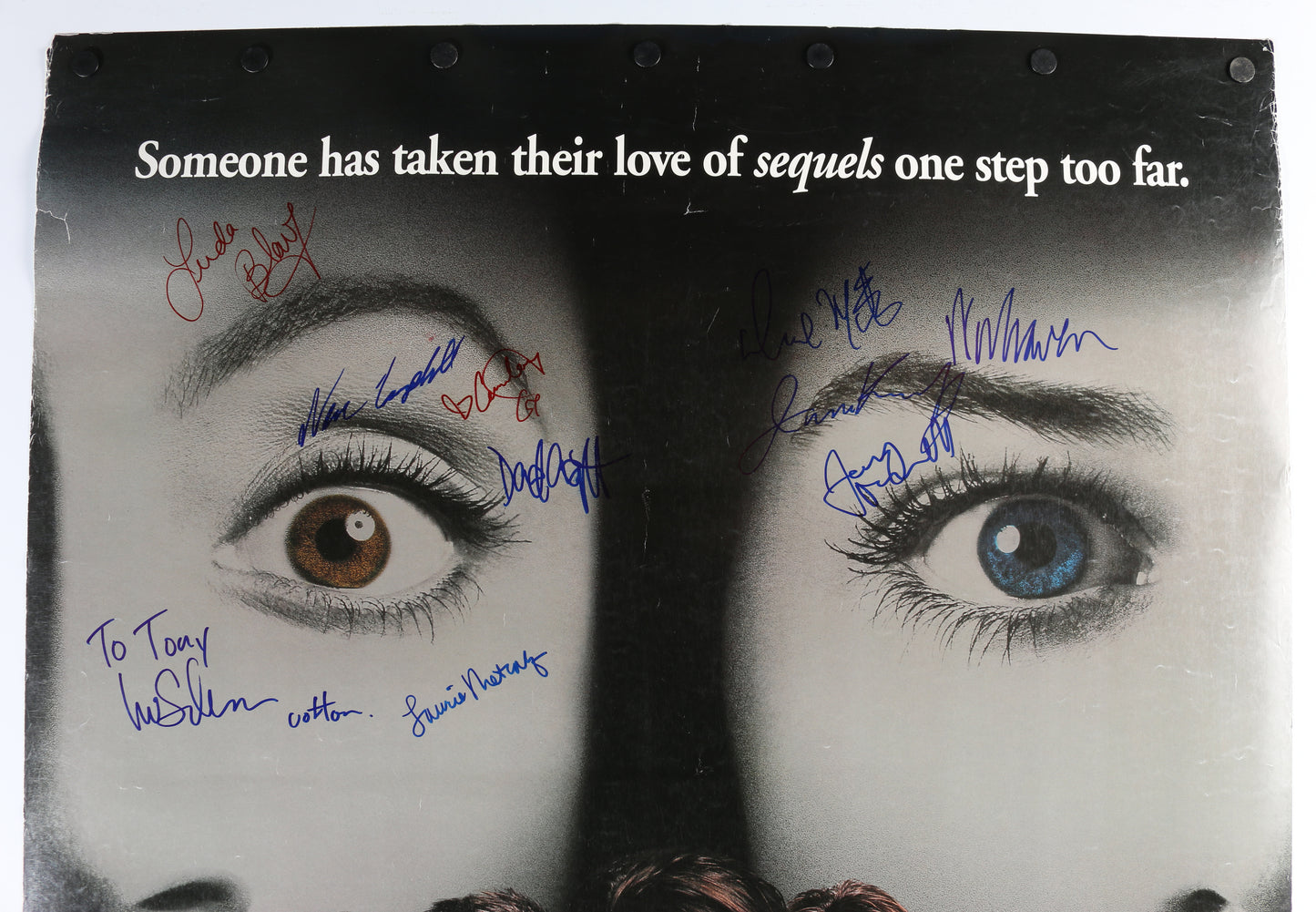 
                  
                    Scream 2 27x40 Poster Cast Signed by Wes Craven, Neve Campbell, Courtney Cox, David Arquette, Jerry O'Connell, Liev Schreiber, Jamie Kennedy, Laurie Metcalf, & Linda Blair
                  
                