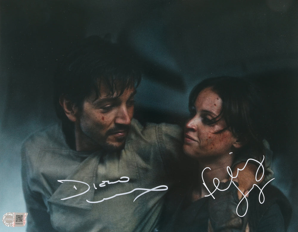 Diego Luna as Cassian Andor & Felicity Jones as Jyn Erso in Rogue One: A Star Wars Story (SWAU) Signed 11x14 Photo