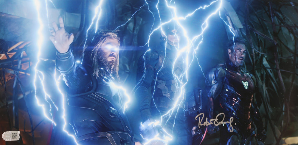 Robert Downey Jr. as Iron Man with Captain America & Thor in Avengers: Endgame (SWAU) Signed 10x20 Photo
