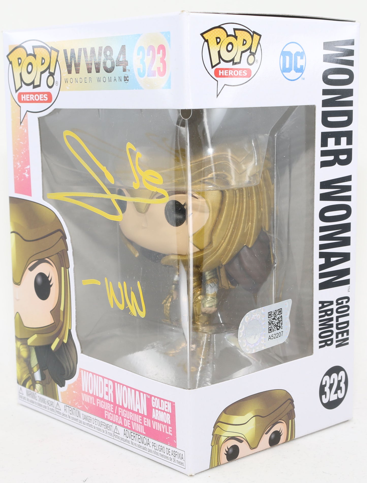 
                  
                    Gal Gadot as Wonder Woman Golden Armor in WW 1984 (SWAU) Signed Funko POP! #323 with Character Name Initials
                  
                