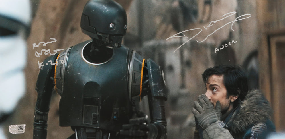 Diego Luna as Cassian Andor & Alan Tudyk as K-2SO in Rogue One: A Star Wars Story (SWAU) Signed 10x20 Photo with Character Names