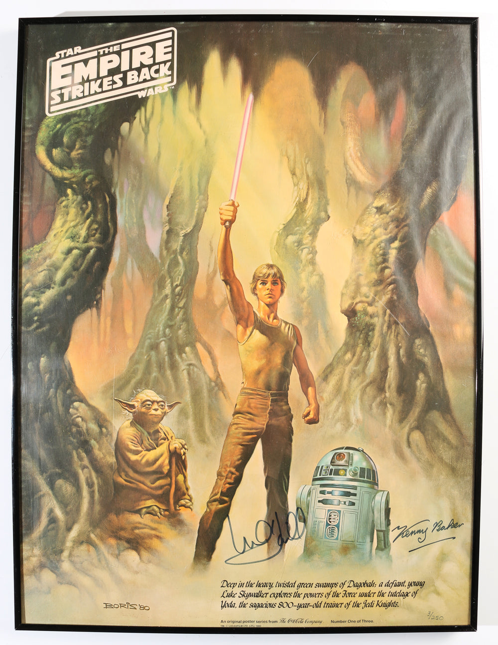 Mark Hamill as Luke Skywalker & Kenny Baker as R2-D2 in Star Wars: The Empire Strikes Back (The Score Board) Framed Signed 18x24 Poster