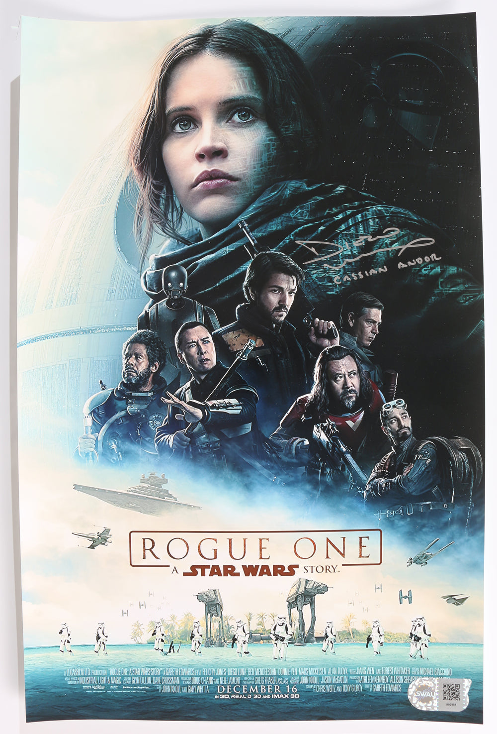 Diego Luna as Cassian Andor in Rogue One: A Star Wars Story (SWAU) Signed 11x17 Mini Poster with Long Character Name
