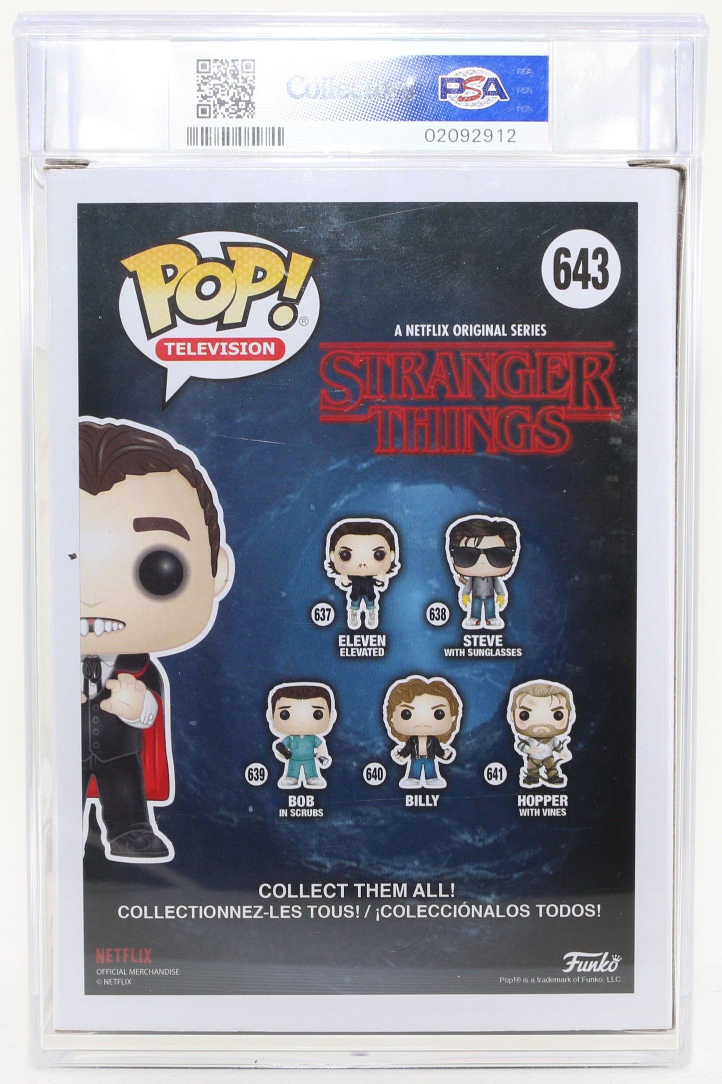 
                  
                    Sean Astin as Bob Newby in Stranger Things Game Stop Exclusive Signed Funko POP! #643 with Character Name and Quote PSA Graded 8.5
                  
                