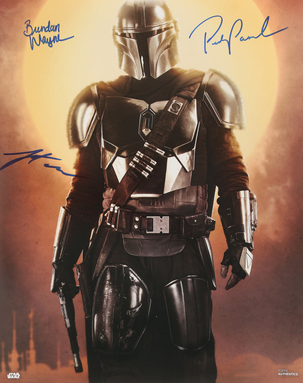 Pedro Pascal, Brendan Wayne, & Lateef Crowder as The Mandalorian in Star Wars: The Mandalorian Signed 11x14 Photo