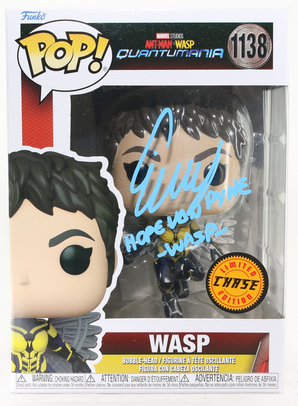 Evangeline Lilly as Wasp in Ant-Man and Wasp: Quantumania (JSA) Signed Chase Funko POP! #1138 with Character Name