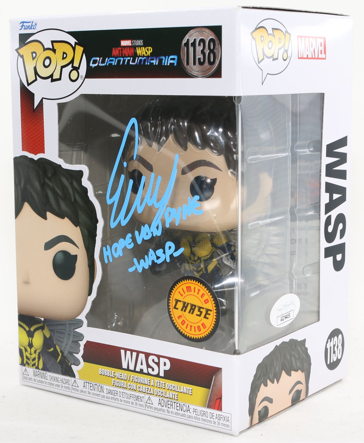 
                  
                    Evangeline Lilly as Wasp in Ant-Man and Wasp: Quantumania (JSA) Signed Chase Funko POP! #1138 with Character Name
                  
                