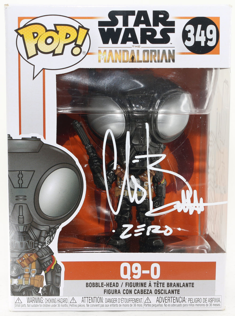 Christopher Bartlett as Q9-0 in Star Wars: The Mandalorian Signed Funko POP! #349 with Character Name and Remark