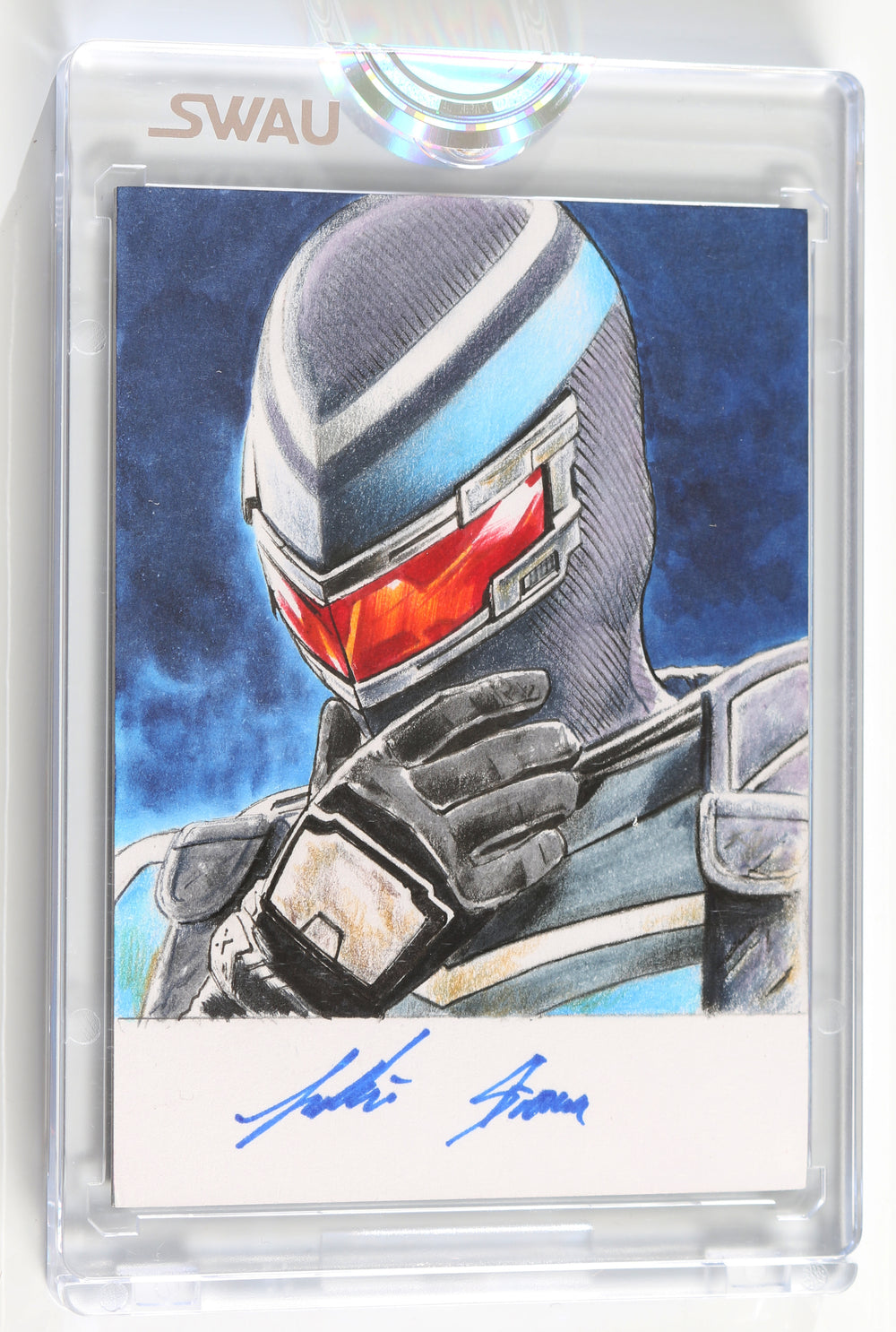 Freddie Stroma as Adrian Chase in Peacemaker (Encapsulated) Signed SWAU Artist Series Trading Card by Cisco Rivera