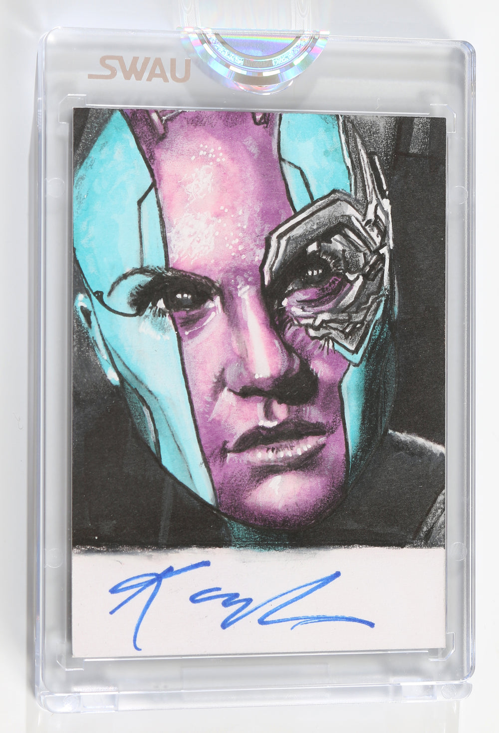 Karen Gillan as Nebula in Guardians of the Galaxy (Encapsulated) Signed SWAU Artist Series Trading Card by Gerry Garcia Jr.